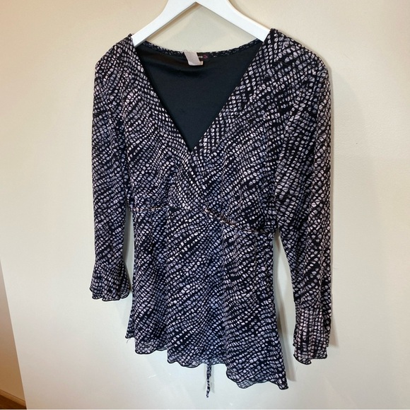 Vintage Y2K Babydoll Top Cocoma Flutter Sleeve Womens Black White - Picture 2 of 8